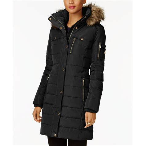 michael kors chevron faux-fur trim hooded down puffer coat|Michael Michael Kors Women's Faux.